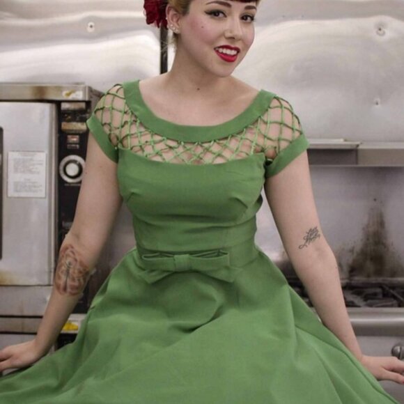 Tatyana Modcloth Alika Circle Retro 50s Swing Dress in Green Size XL - Picture 1 of 10